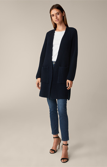 Virgin Wool and Cashmere Mix Cardigan in Navy