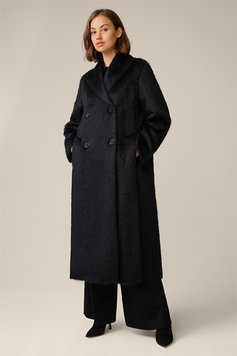 Manteau à fermeture croisée en alpaga et laine vierge, en noir
