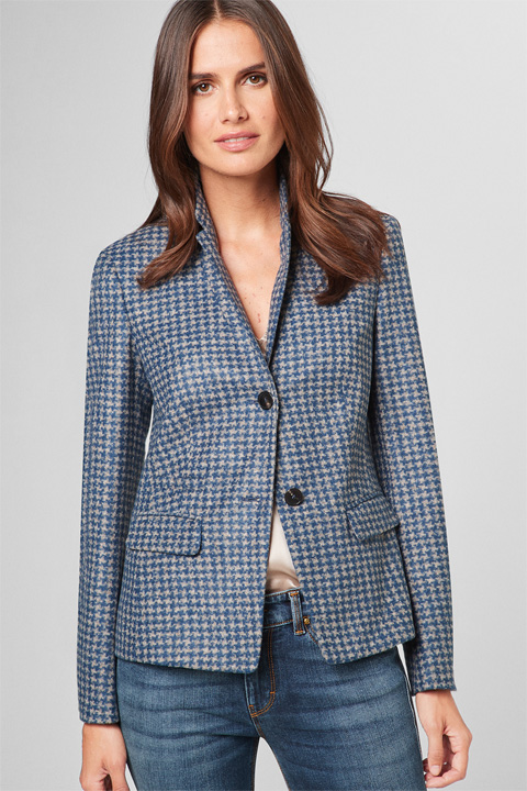 Jersey-Blazer in Blau-Grau gemustert