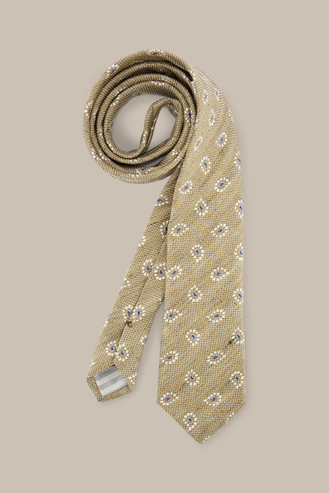 Leinen-Krawatte mit Seide in Grün-Grau gemustert