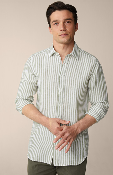 Lapo Linen Shirt in Olive and White Stripe