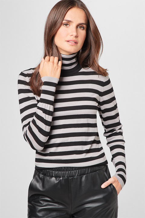 Pullover in Dunkelbeige-Schwarz gestreift