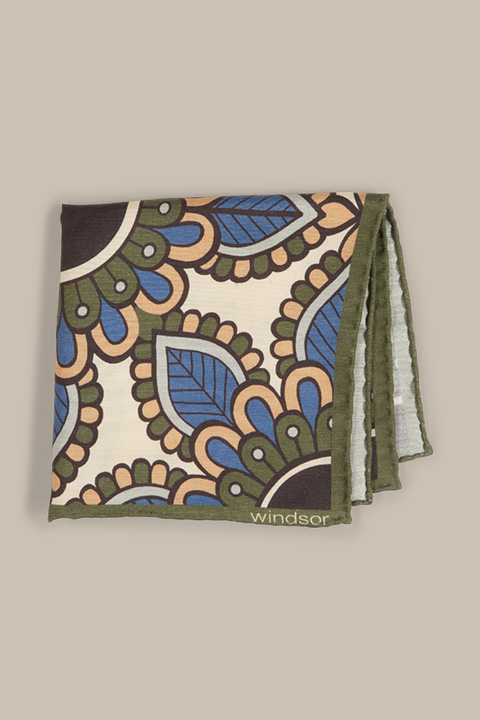 Breast Pocket Handkerchief with Silk in Green and Beige Pattern