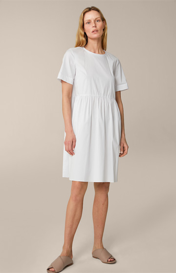 Cotton Stretch A-Line Dress in White