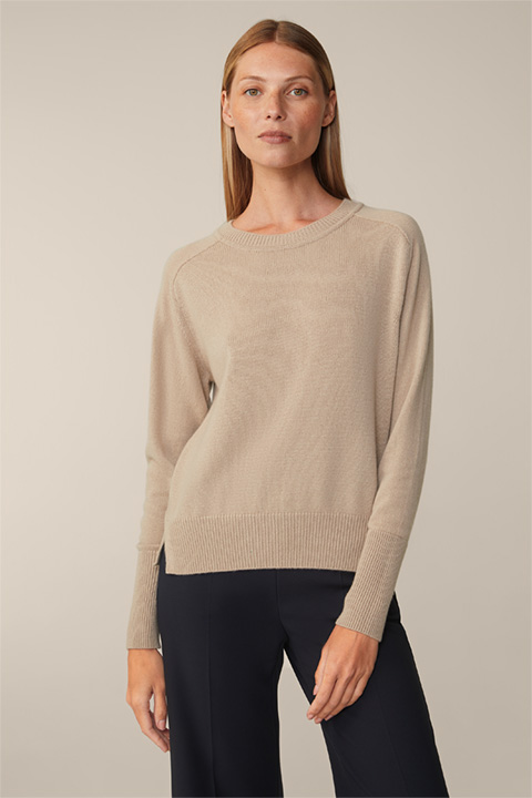 Cashmere Round Neck Sweater in Beige