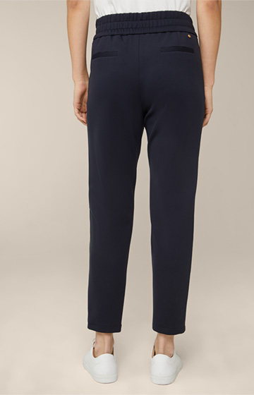 Jersey Trousers in Jogger Style with Cuffs in Navy