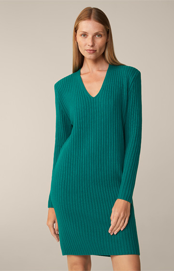 Virgin Wool and Cashmere Mix Ribbed Knitted Dress in Green