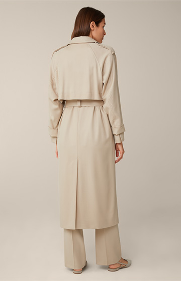 Trench-coat en twill de laine vierge mélangée, en beige