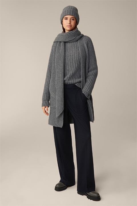 Grey Sweater with Stand-up Collar in a Virgin Wool and Cashmere Mix