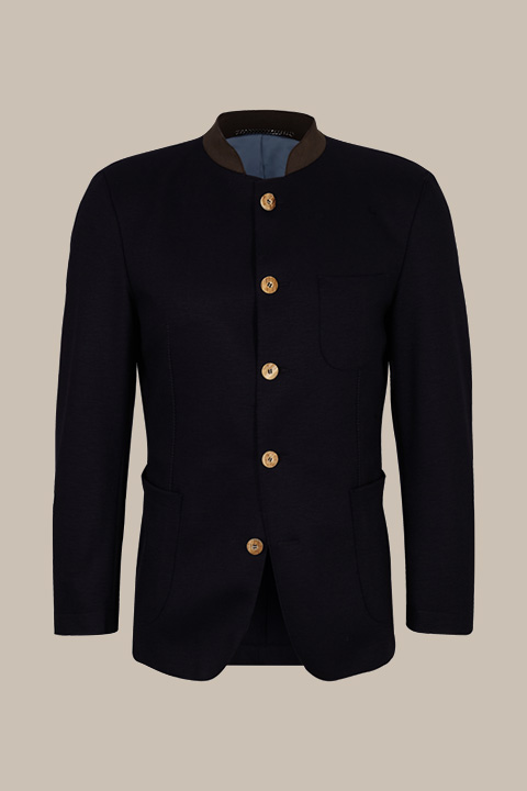 Führt zu Produktdetailseite „Jersey-Trachten-Janker Giesing in Navy mit Braun"