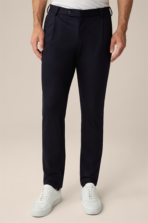 Floro Wool Jersey Pleated Trousers in Navy