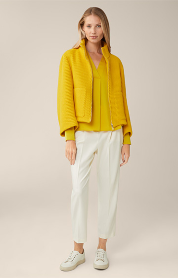 Textured Virgin Wool Blend Cape Jacket in Yellow