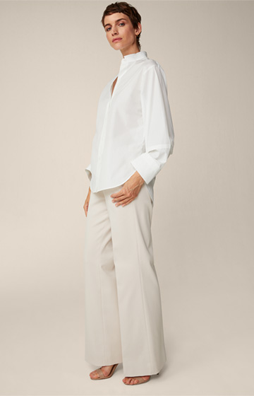 Poplin Longline Blouse with Stand-up Collar in White