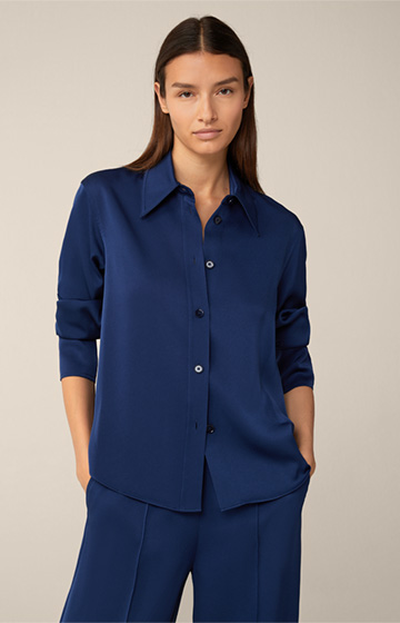 Crêpe-Langarm-Hemd-Bluse in Blau
