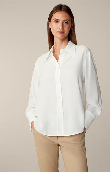 Long-sleeved Crêpe Shirt Blouse in Ecru