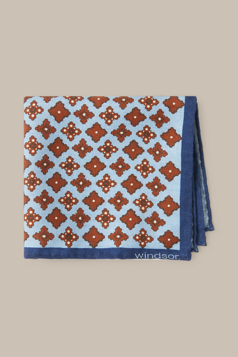 Wool Breast Pocket Handkerchief in Light Blue, Navy and Brown