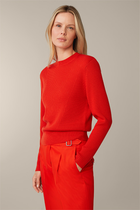 Merino-Strick-Pullover mit Schulterpolster in Rot