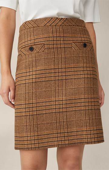 Wool Stretch Skirt in Brown checked