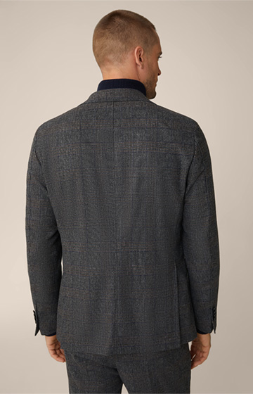 Veste de costume en laine mélangée à carreaux anthracite et bleu.