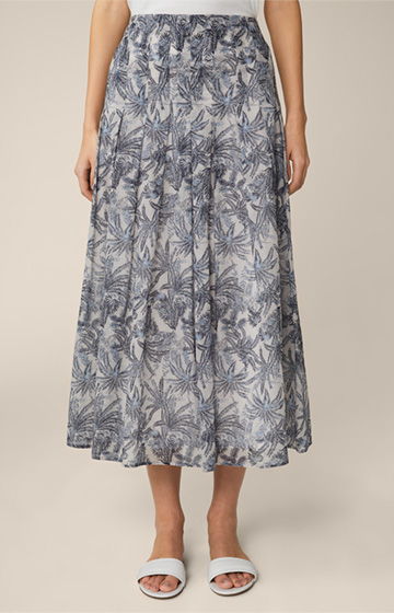 Cotton Batiste Maxi Skirt in a Navy/Ecru Pattern