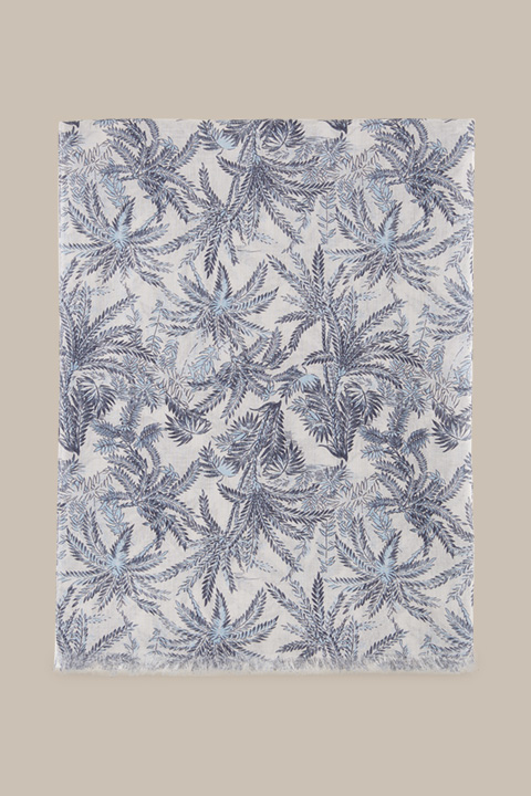 Foulard imprimé en coton, écru et bleu marine à motif