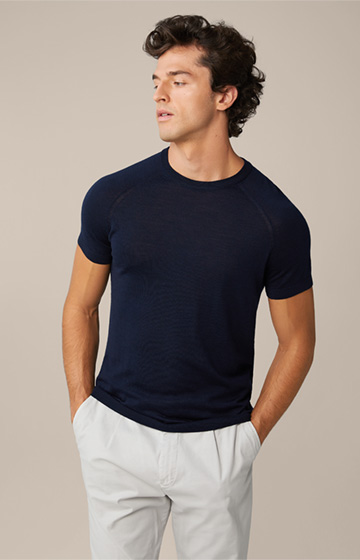Nando Knitted T-shirt with Silk and Cashmere in Navy