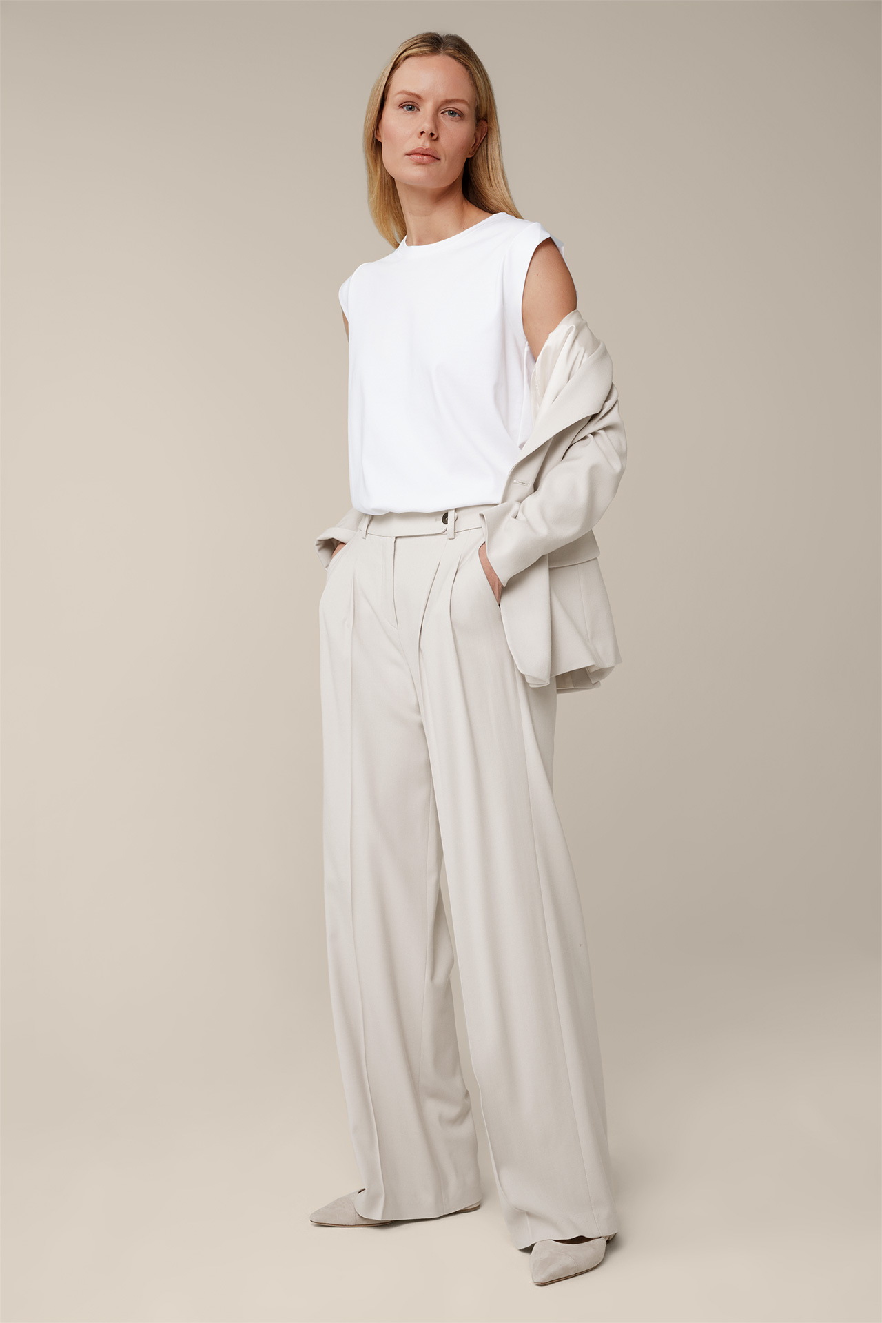 Marlene Trousers with Viscose and Wool in Light Beige