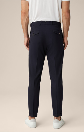 Sapo Wool Blend Trousers with Pleat-Front and Turn-up in Navy