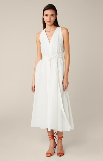Neckholder-Midi-Kleid aus Baumwoll-Seiden-Faille in Offwhite
