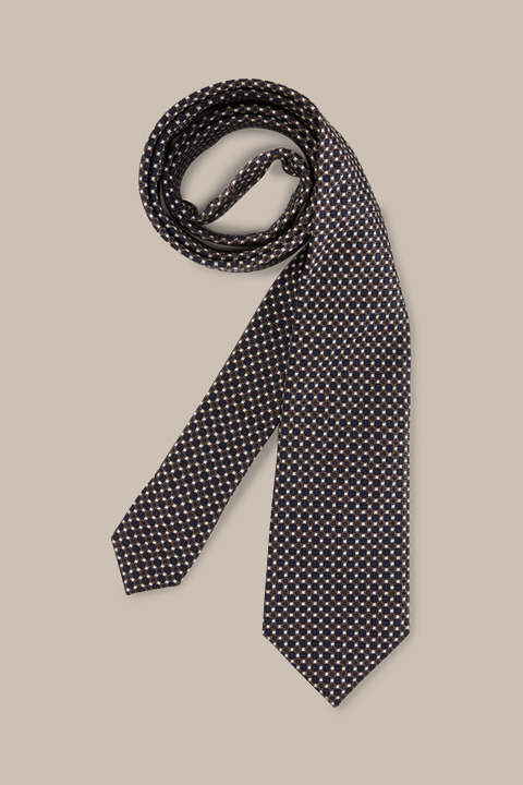 Cravate en soie avec coton bleu-marine-marron à motif