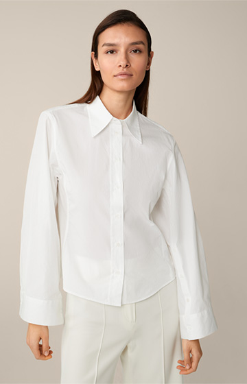 Wide-sleeved poplin shirt blouse in white