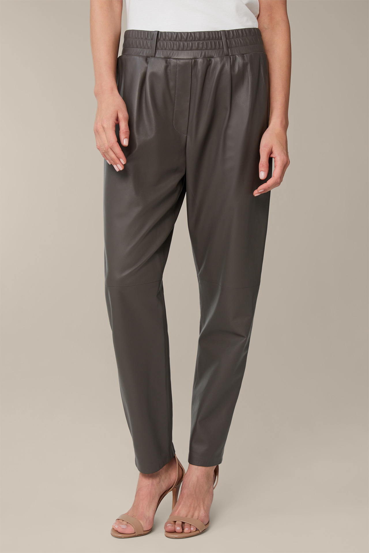 Lambskin Nappa Leather Trousers in Dark Grey