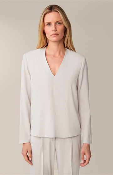 Crêpe Blouse with Shoulder Pads in Light Beige