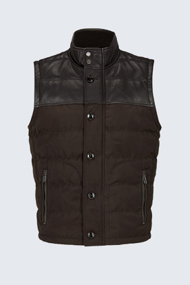 Leder-Weste Carano mit Nylon in Braun