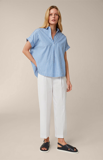 Poplin Short-sleeved Blouse in Blue and White Stripes