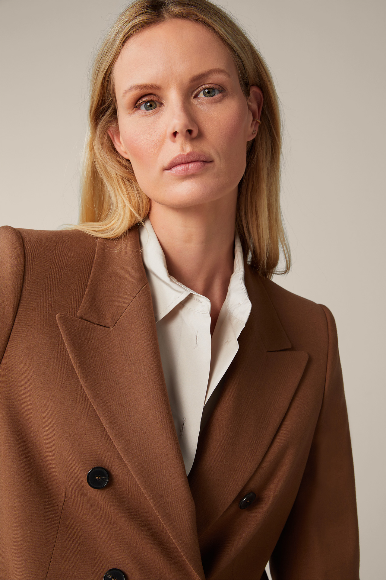 Double-breasted Blazer with Pagoda Shoulder in Caramel