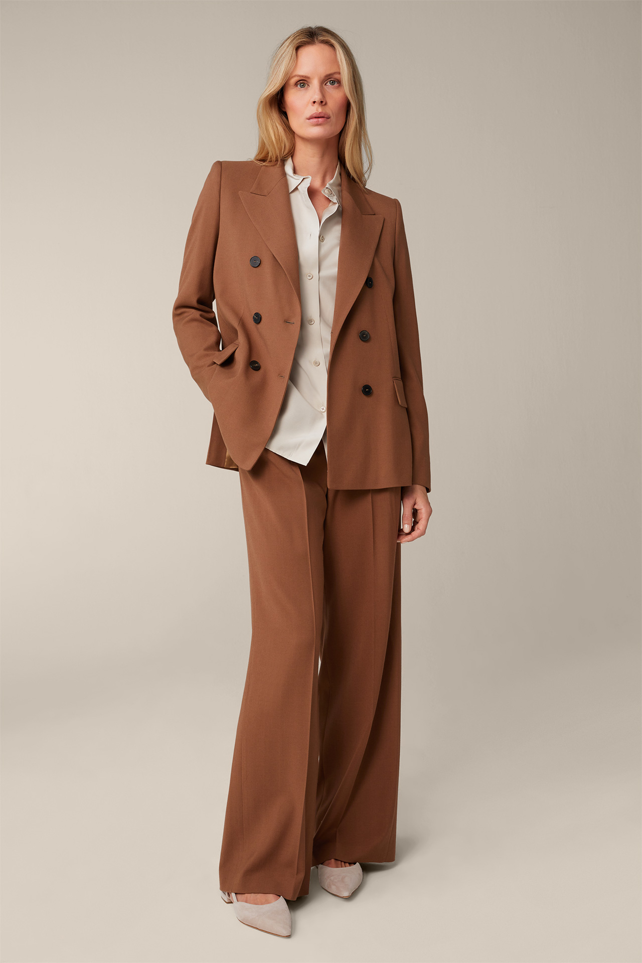 Marlene Trousers with Viscose and Wool in Caramel