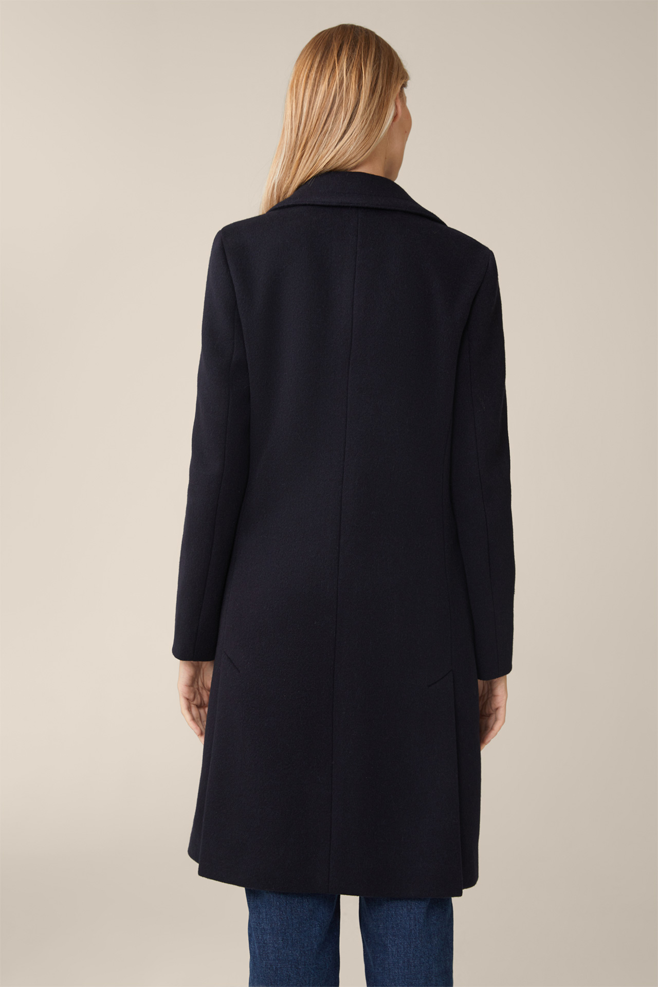 Virgin Wool Caban Coat with Cashmere in Navy