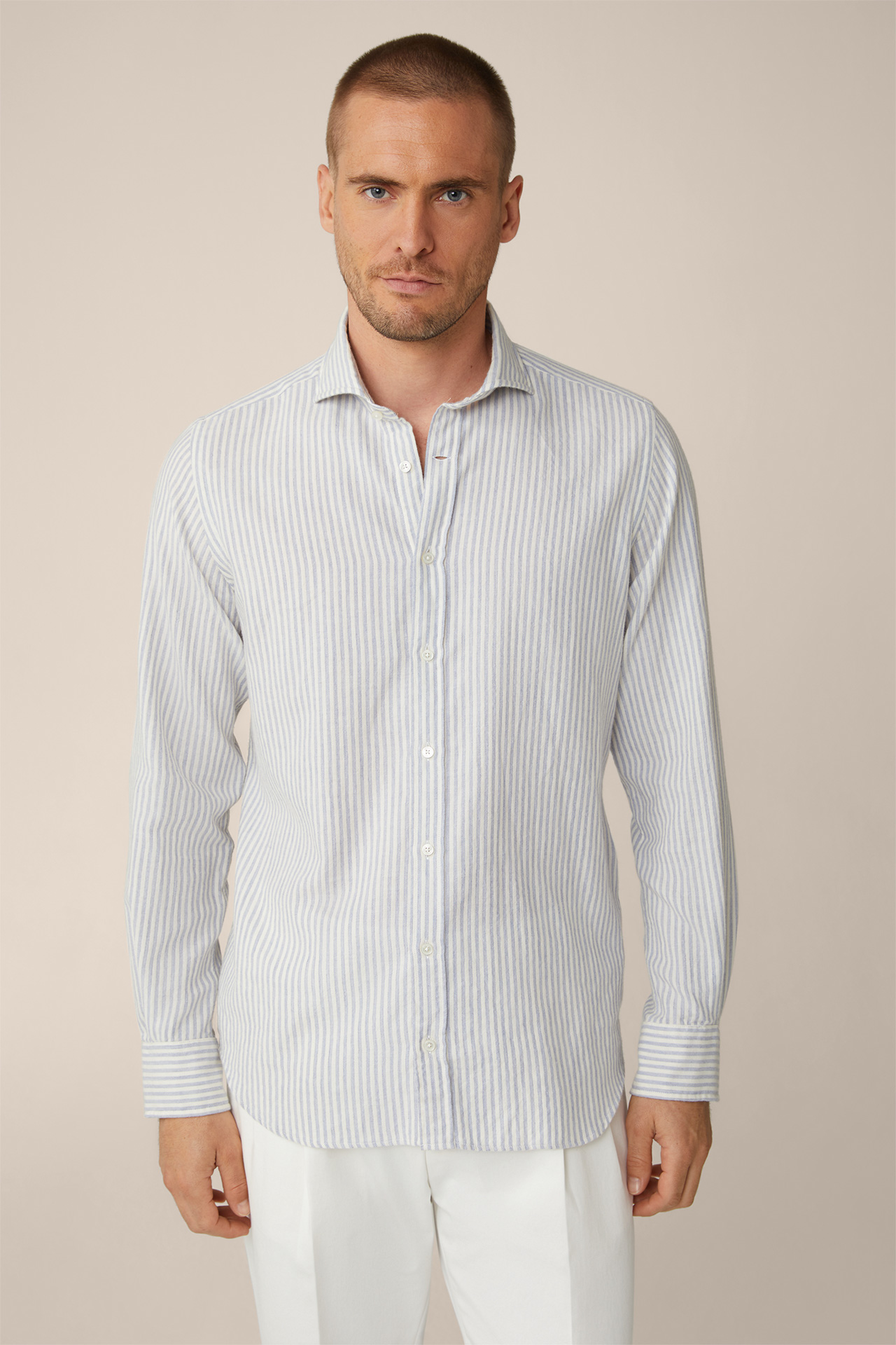 Lano Cotton Shirt in Blue and Wool White Stripes