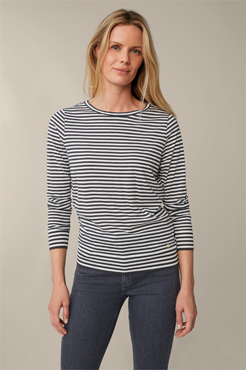 Tencel Cotton Long-sleeved striped Top in Anthracite and Ecru