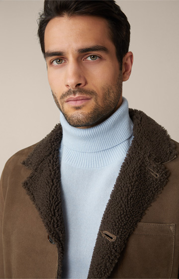Veste en peau lainée Antola avec col relevé, couleur taupe