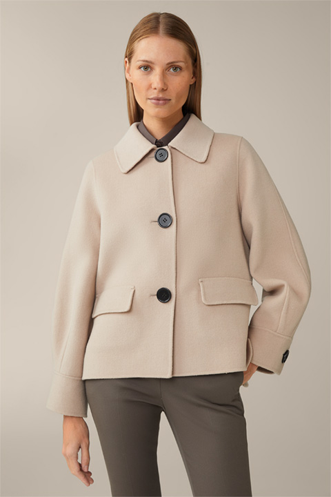 Double Wool Mix Cape Jacket with Cashmere in Beige