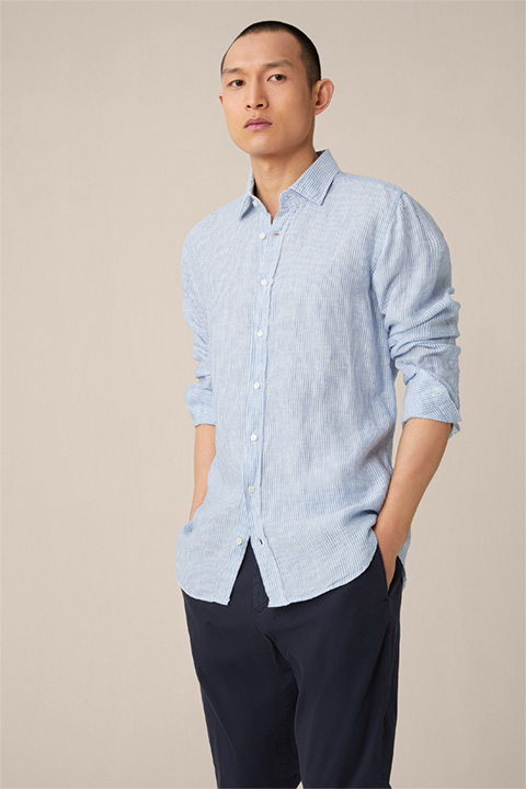 Lapo Linen Shirt in Blue and White Stripes