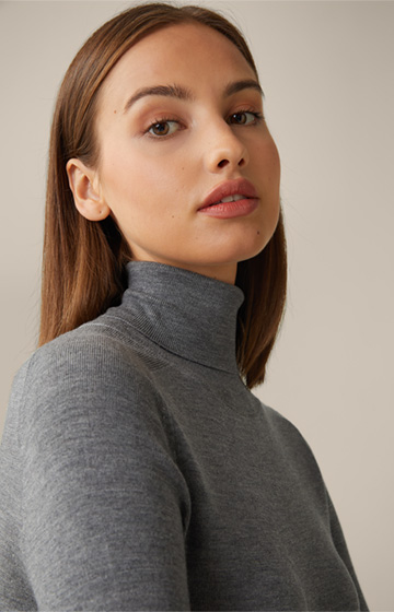 Virgin Wool and Silk Mix Roll Neck in Grey Marl