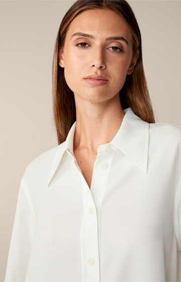Long-sleeved Crêpe Shirt Blouse in Ecru