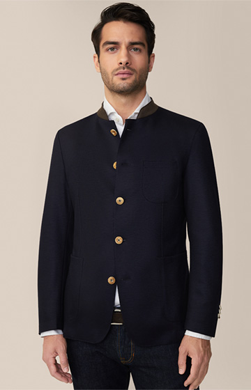 Jersey Traditional Giesing Cardigan-style Jacket in Navy with Brown