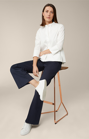 Cotton Stretch Blouse with Stand-up Collar in Ecru
