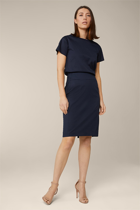 Cotton stretch pencil skirt in navy