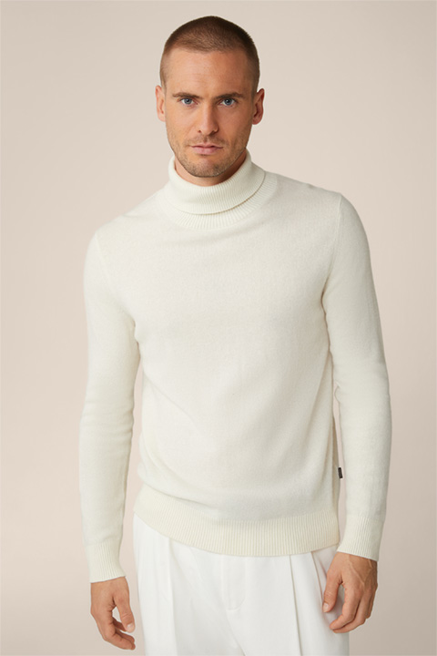 Cashmono Cashmere Roll Neck Pullover in Off-white