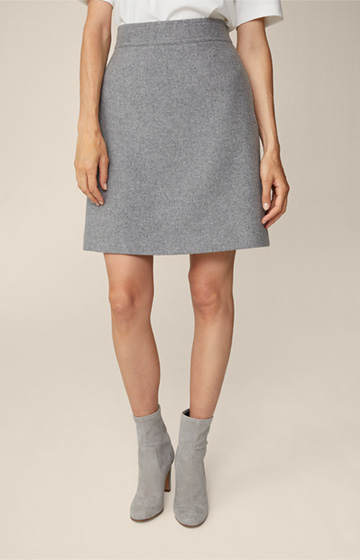 Virgin Wool Skirt with Cashmere in Grey melange